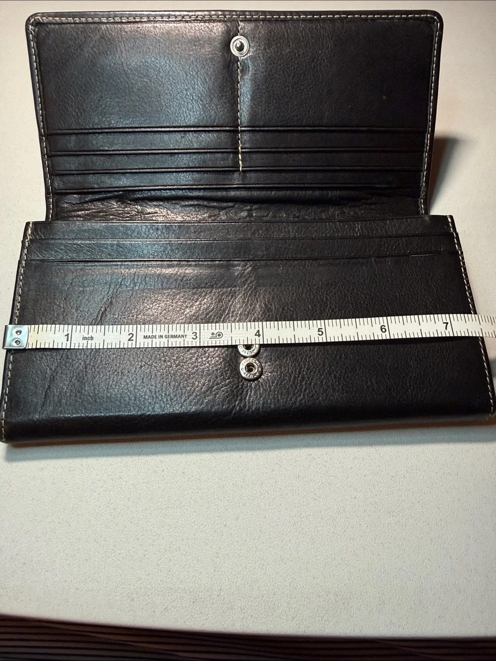 Kenneth Cole Black Leather Foldover Wallet with Contrast Stitching